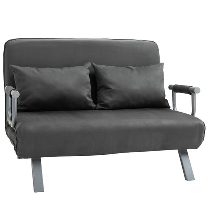 Grey 43.8 Loveseat Folding 5 Position Convertible Sofa Bed with Pillow and Steel Frame for Home Office