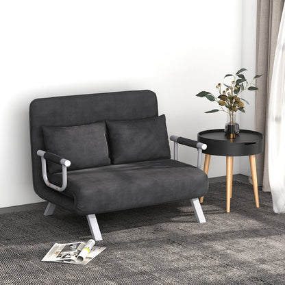 Grey 43.8 Loveseat Folding 5 Position Convertible Sofa Bed with Pillow and Steel Frame for Home Office