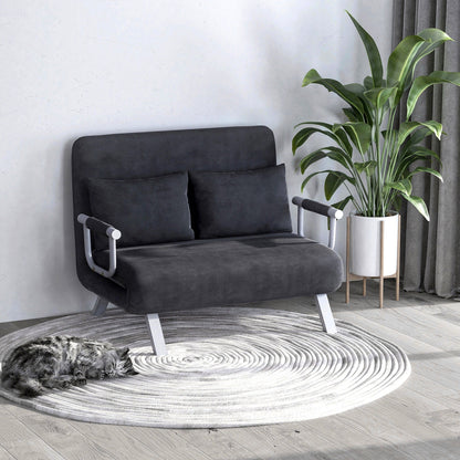 Grey 43.8 Loveseat Folding 5 Position Convertible Sofa Bed with Pillow and Steel Frame for Home Office