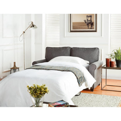 Grey 57.1 Linen Rolled Arms Loveseat Sofa Bad With Memory Foam Mattress and Plastic Legs for Living Room