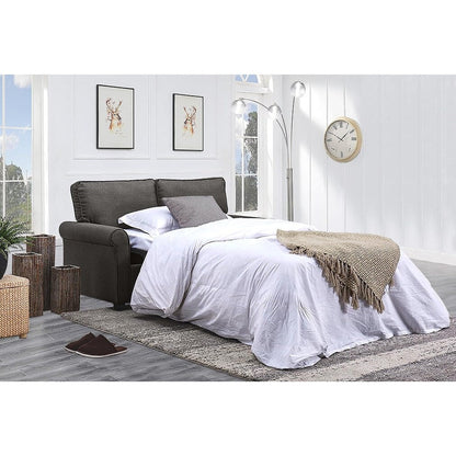 Grey 57.1 Linen Rolled Arms Loveseat Sofa Bad With Memory Foam Mattress and Plastic Legs for Living Room