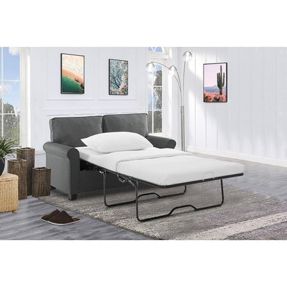 Grey 57.1 Linen Rolled Arms Loveseat Sofa Bad With Memory Foam Mattress and Plastic Legs for Living Room