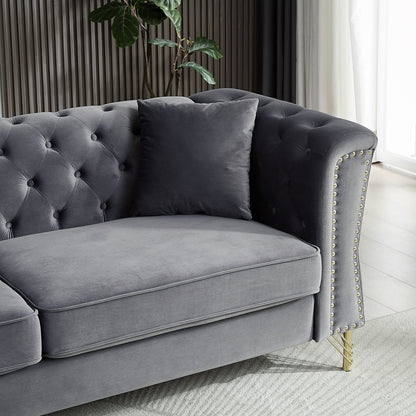 Grey 60.2 Velvet 2-Seater Sofa with Nailhead Trim