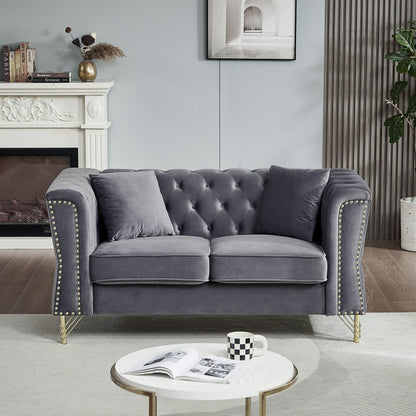 Grey 60.2 Velvet 2-Seater Sofa with Nailhead Trim