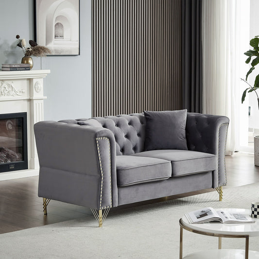 Grey 60.2 Velvet 2-Seater Sofa with Nailhead Trim