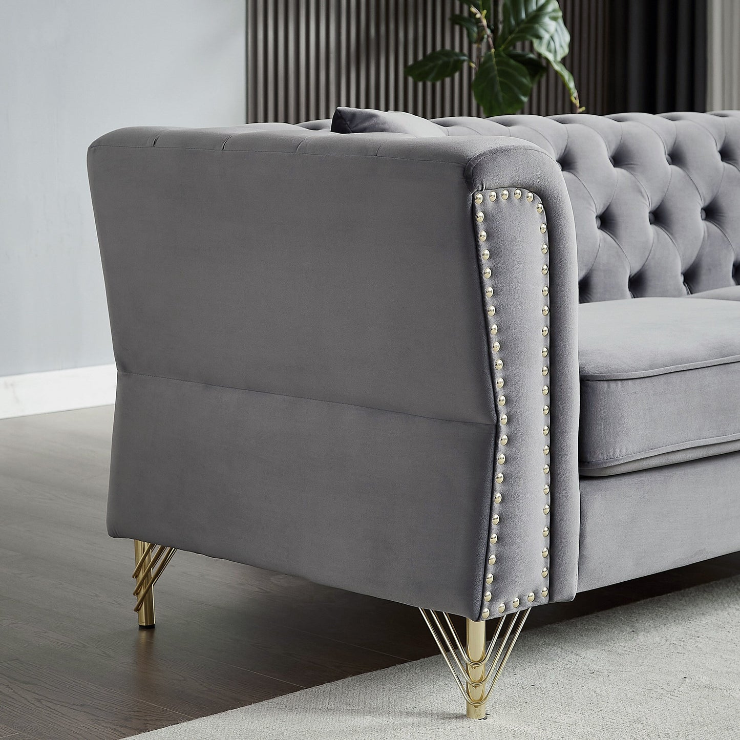 Grey 60.2 Velvet 2-Seater Sofa with Nailhead Trim