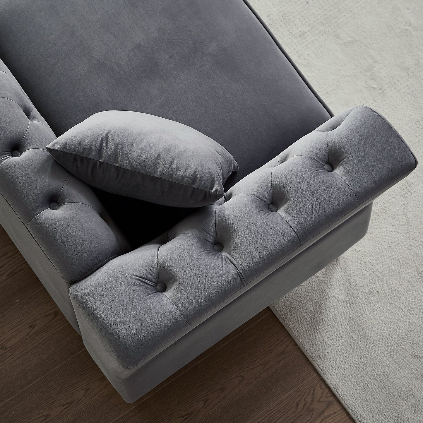 Grey 60.2 Velvet 2-Seater Sofa with Nailhead Trim