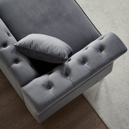 Grey 60.2 Velvet 2-Seater Sofa with Nailhead Trim