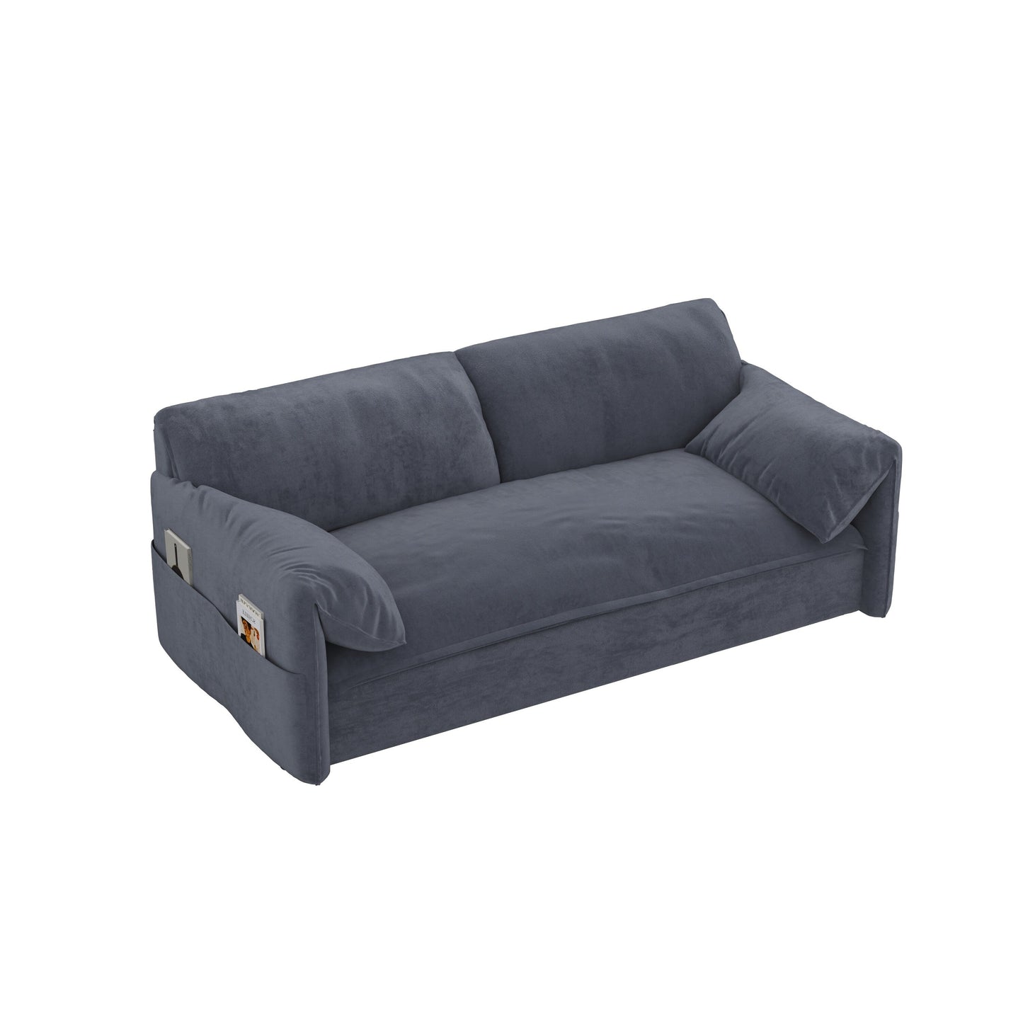 Grey 63.8 3-in-1 Velvet Loveseat Pull Out Sofa Bed with Side Storage for Living Room