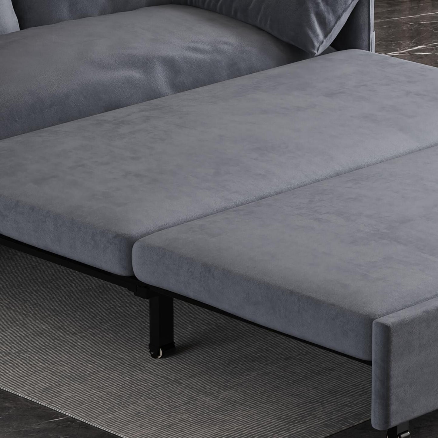 Grey 63.8 3-in-1 Velvet Loveseat Pull Out Sofa Bed with Side Storage for Living Room