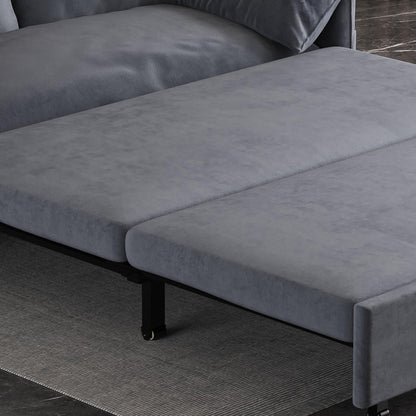 Grey 63.8 3-in-1 Velvet Loveseat Pull Out Sofa Bed with Side Storage for Living Room
