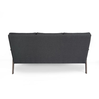 Grey 65.6'' Mid-Century 3-Seater Sofa with Waffle Stitch Tufting, Rubberwood Legs, and Accent Design