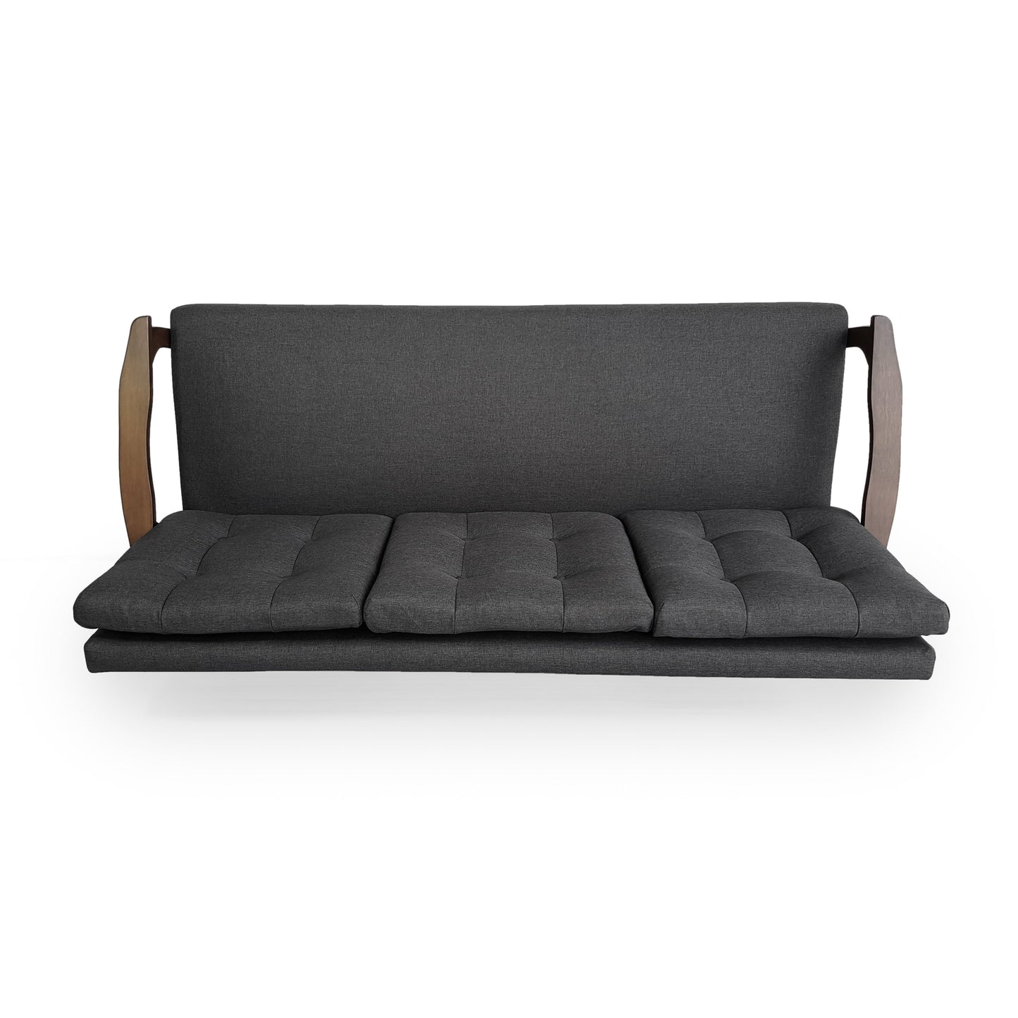 Grey 65.6'' Mid-Century 3-Seater Sofa with Waffle Stitching, Rubberwood Legs, and Accent Design