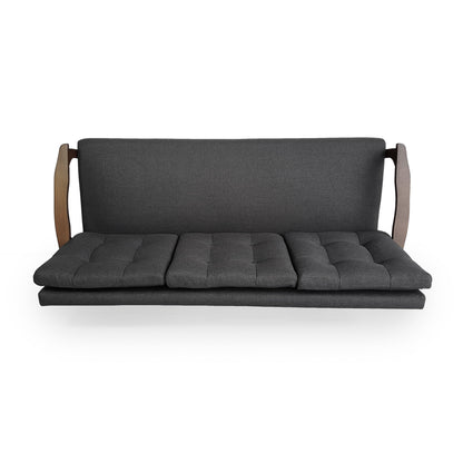 Grey 65.6'' Mid-Century 3-Seater Sofa with Waffle Stitching, Rubberwood Legs, and Accent Design