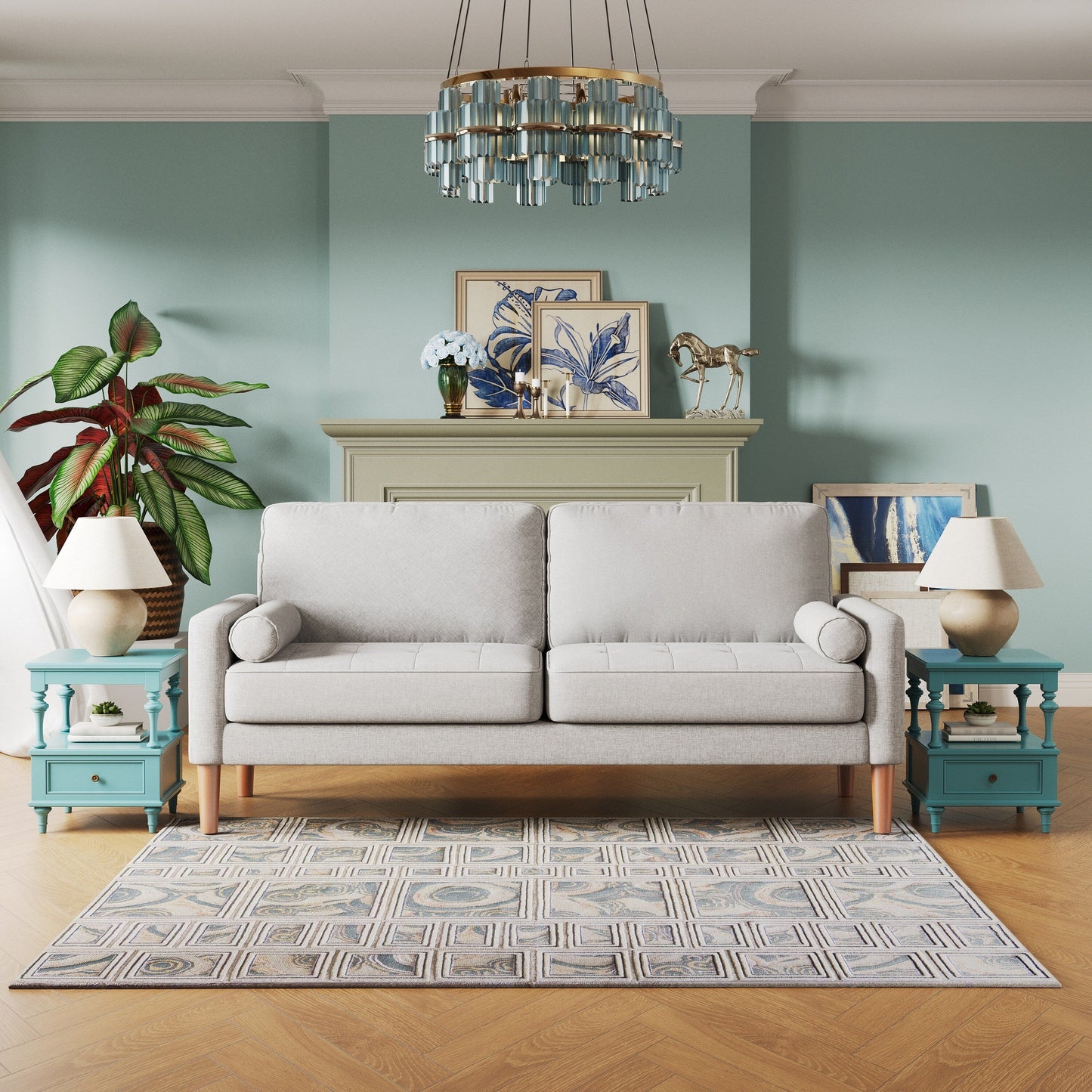 Grey 67.7 Upholstered 3-Seater Sofa with High-Density Foam Cushions, Solid Wood Frame, and Tool-Free Assembly