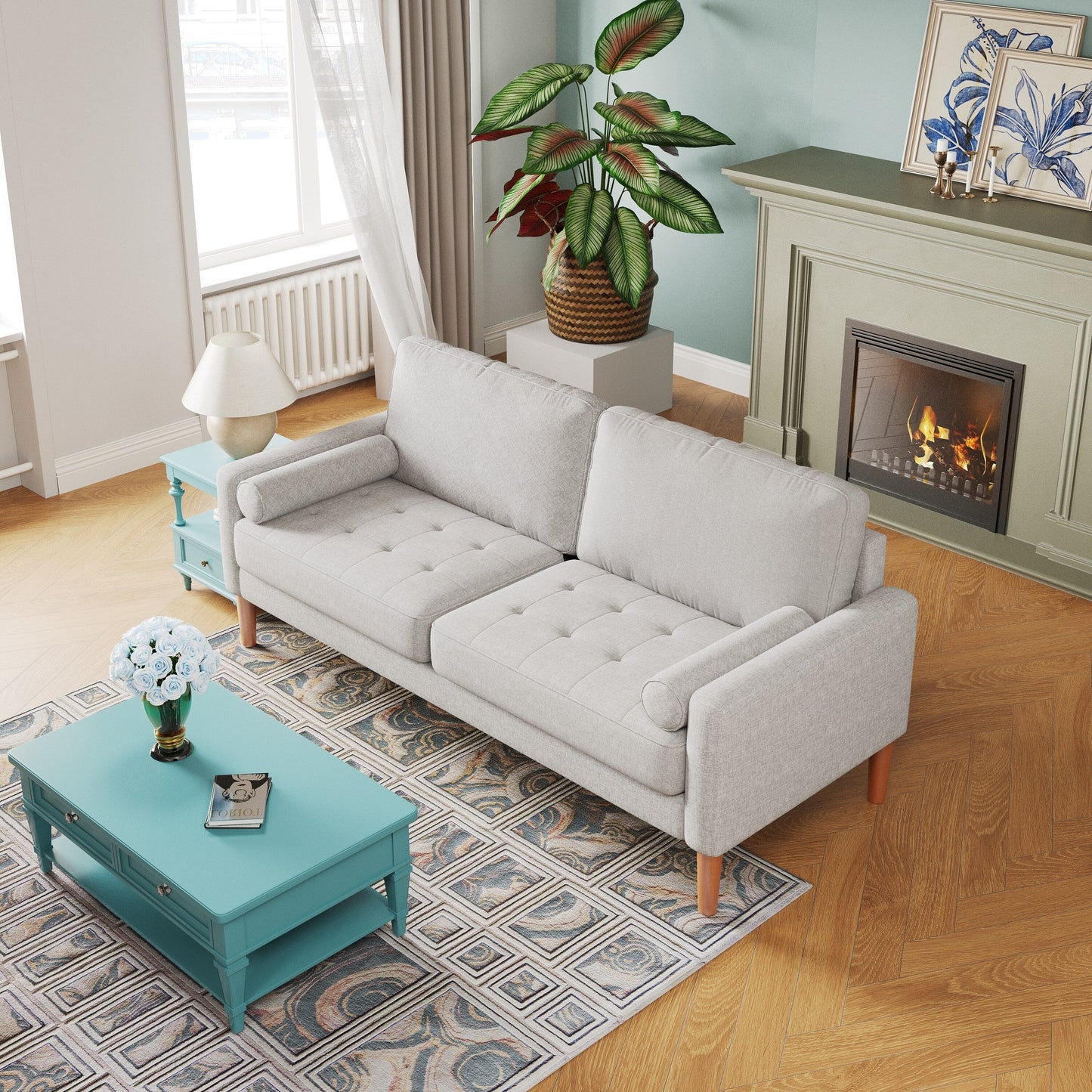 Grey 67.7 Upholstered 3-Seater Sofa with High-Density Foam Cushions, Solid Wood Frame, and Tool-Free Assembly