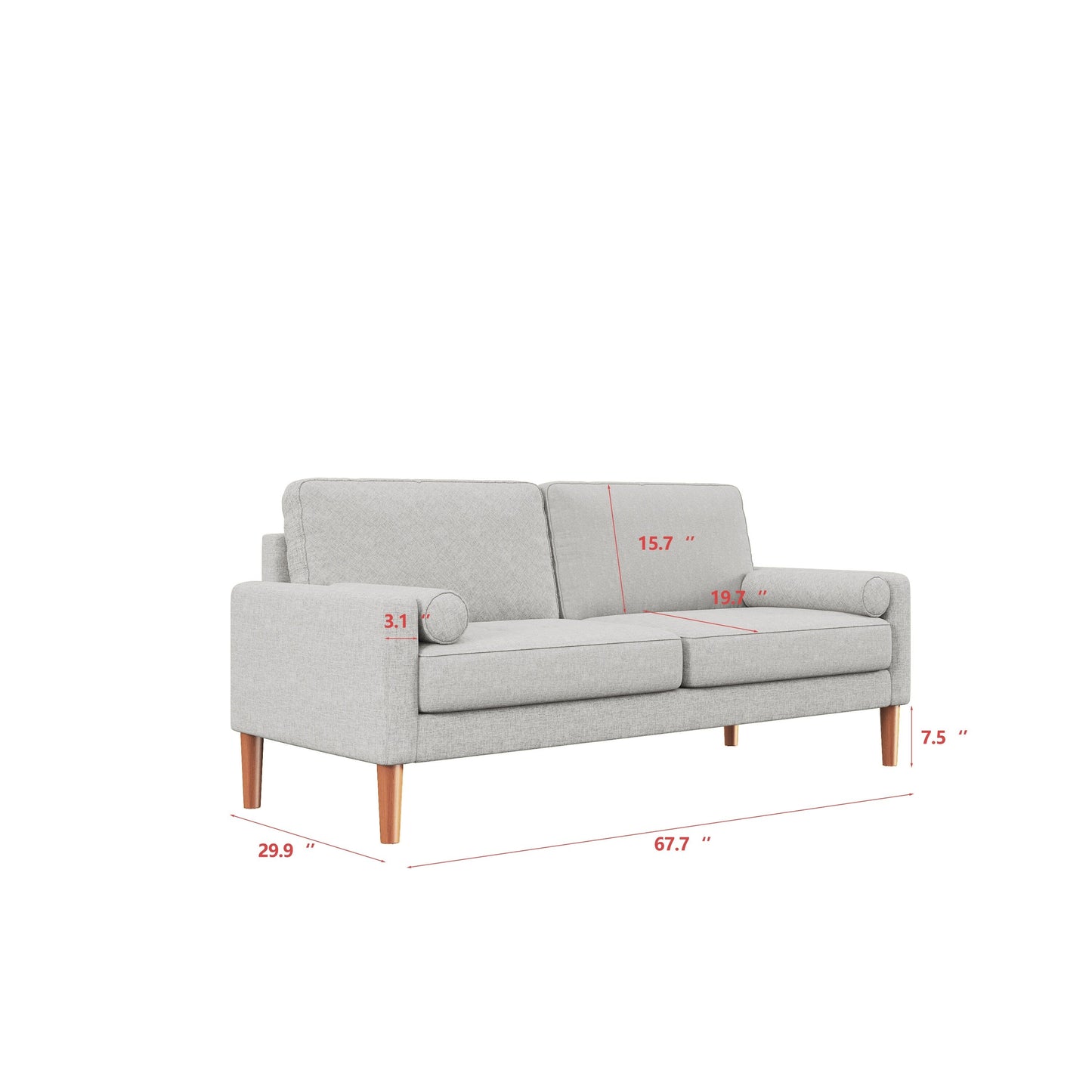 Grey 67.7 Upholstered 3-Seater Sofa with High-Density Foam Cushions, Solid Wood Frame, and Tool-Free Assembly