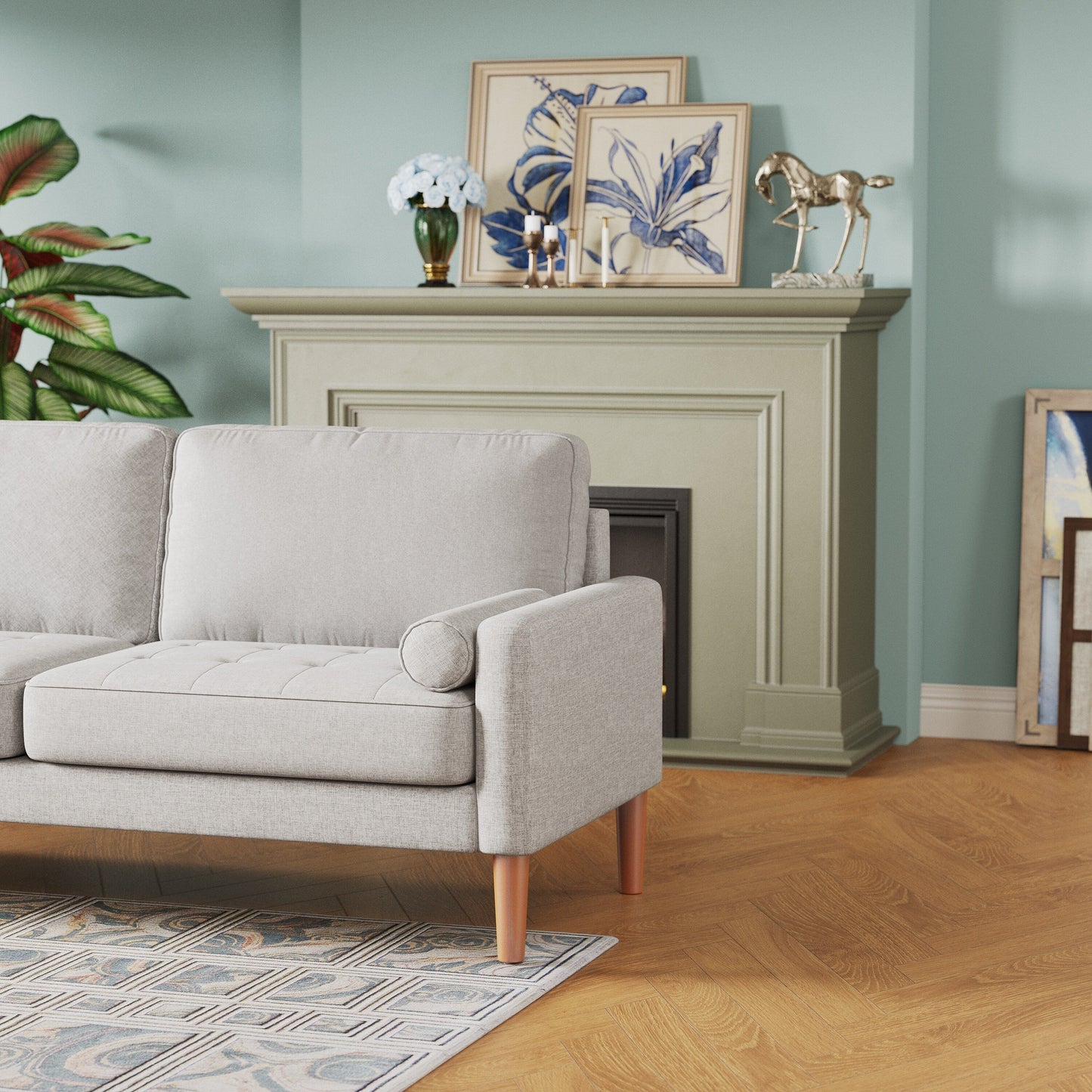 Grey 67.7 Upholstered 3-Seater Sofa with High-Density Foam Cushions, Solid Wood Frame, and Tool-Free Assembly