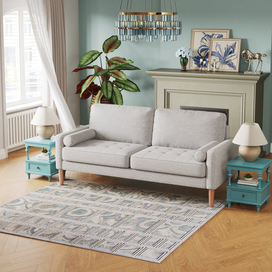Grey 67.7'' Upholstered 3-Seater Sofa with Solid Wood Frame, High-Density Foam Cushions, and Tool-Free Assembly