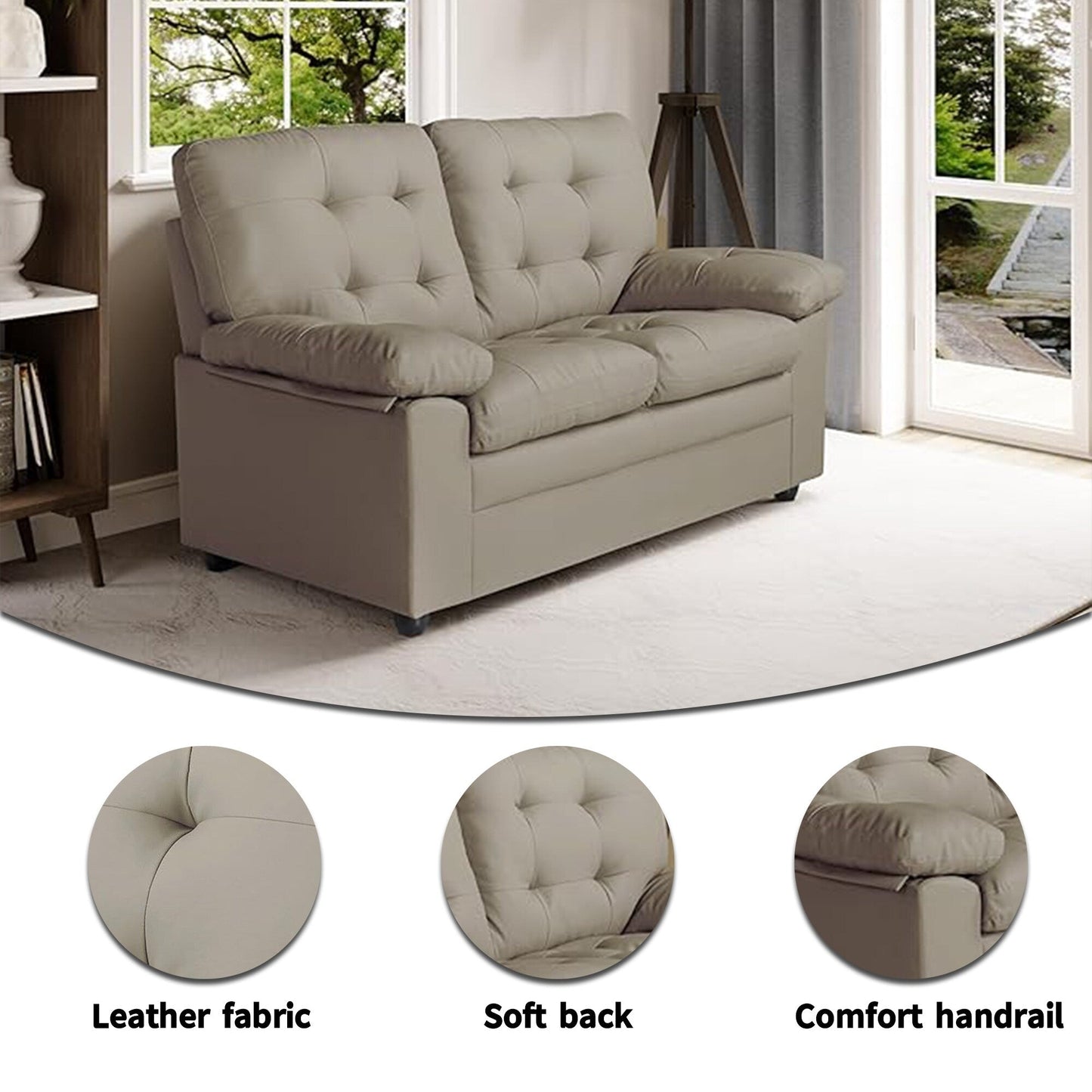 Grey 70.5 Faux Leather 3-seater Tufted Apartment Sofa with Kiln Dried Hardwood Frame for Living Room