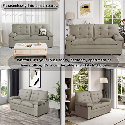 Grey 70.5 Faux Leather 3-seater Tufted Apartment Sofa with Kiln Dried Hardwood Frame for Living Room