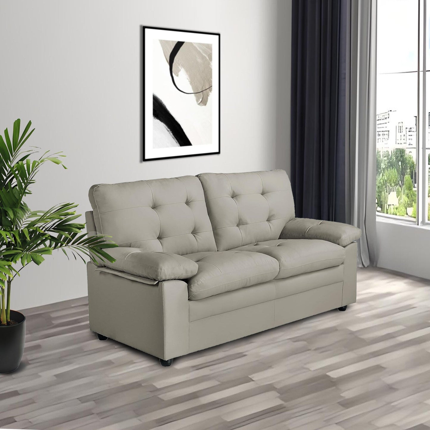 Grey 70.5 Faux Leather 3-seater Tufted Apartment Sofa with Kiln Dried Hardwood Frame for Living Room
