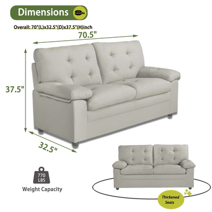 Grey 70.5 Faux Leather 3-seater Tufted Apartment Sofa with Kiln Dried Hardwood Frame for Living Room