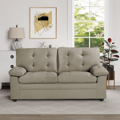 Grey 70.5 Faux Leather 3-seater Tufted Apartment Sofa with Kiln Dried Hardwood Frame for Living Room
