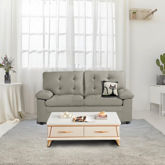 Grey 70.5 Faux Leather 3-seater Tufted Apartment Sofa with Kiln Dried Hardwood Frame for Living Room