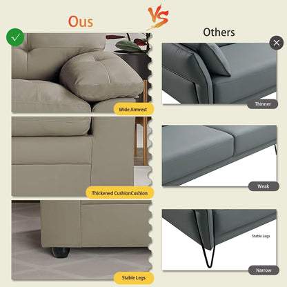 Grey 70.5 Faux Leather 3-seater Tufted Apartment Sofa with Kiln Dried Hardwood Frame for Living Room