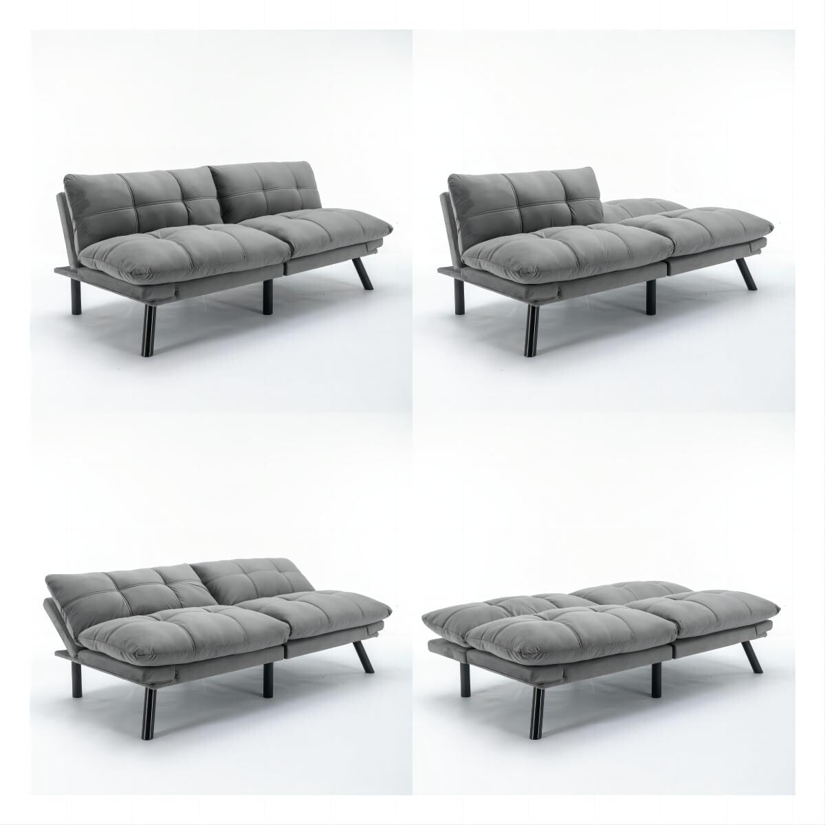 Grey 70.9'' Modern Fabric Convertible Sofa with Adjustable Back