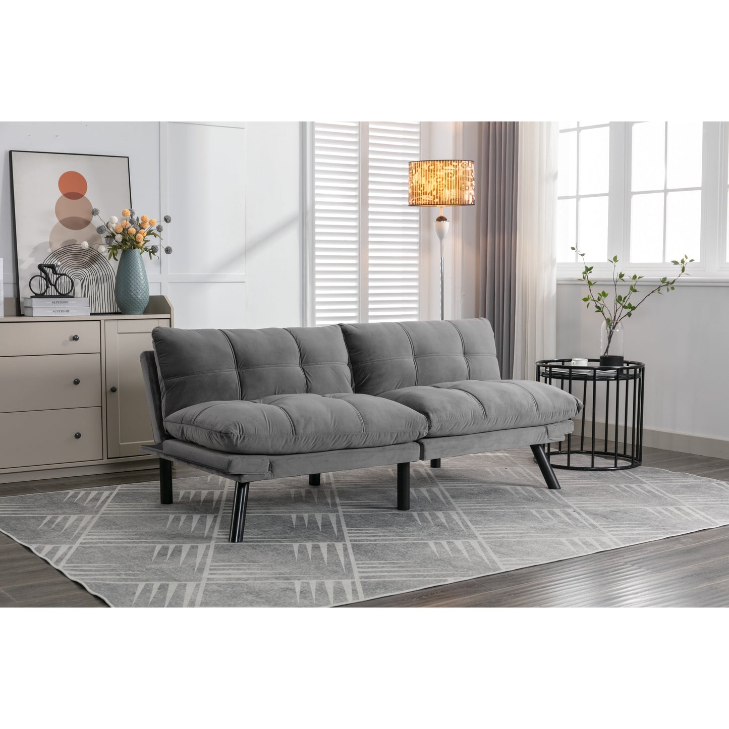 Grey 70.9'' Modern Fabric Convertible Sofa with Adjustable Back