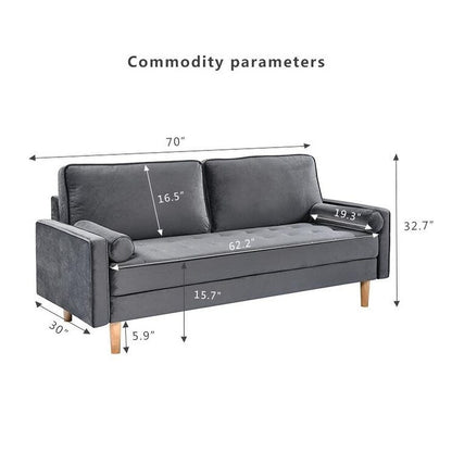 Grey 70 3-seater Sofa with High-Quality Elastic amd Doll Cotton Filling Cushion for Living Room