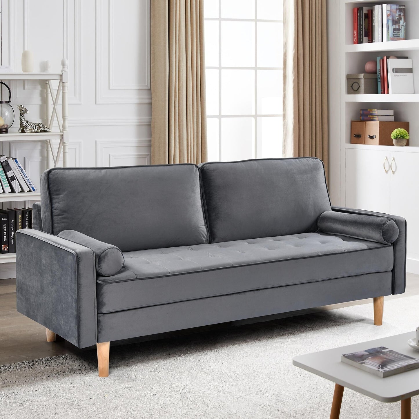 Grey 70 3-seater Sofa with High-Quality Elastic amd Doll Cotton Filling Cushion for Living Room