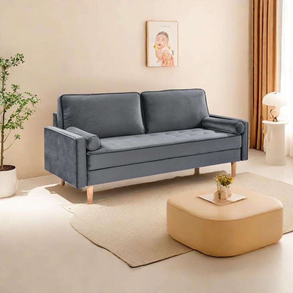 Grey 70 3-seater Sofa with High-Quality Elastic amd Doll Cotton Filling Cushion for Living Room