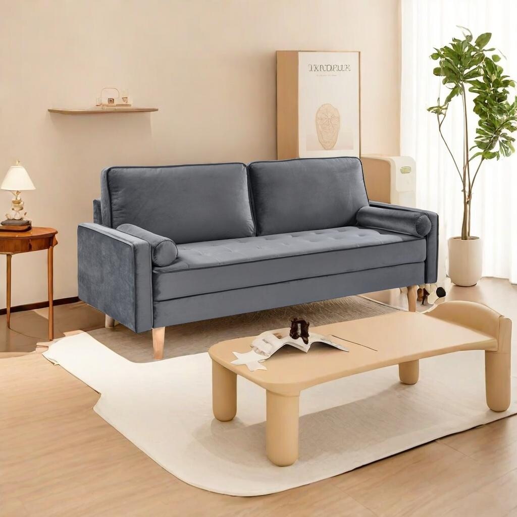 Grey 70 3-seater Sofa with High-Quality Elastic amd Doll Cotton Filling Cushion for Living Room