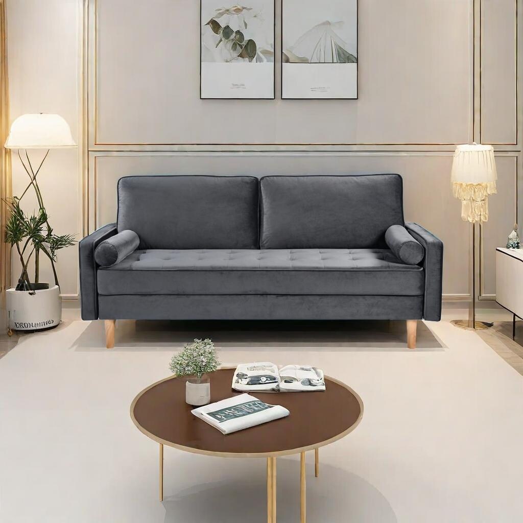 Grey 70 3-seater Sofa with High-Quality Elastic amd Doll Cotton Filling Cushion for Living Room