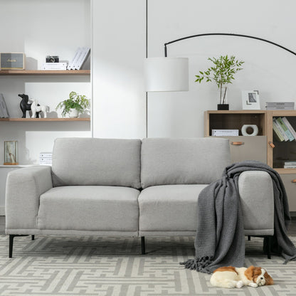 Grey 74.8 Modern Fabric 2-Seater Sofa with Iron Legs and Comfortable Cushions, Ideal for Apartments and Bedrooms
