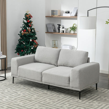 Grey 74.8 Modern Fabric 2-Seater Sofa with Iron Legs and Comfortable Cushions, Ideal for Apartments and Bedrooms