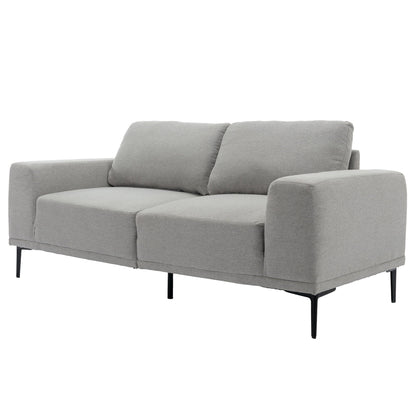 Grey 74.8 Modern Fabric 2-Seater Sofa with Iron Legs and Comfortable Cushions, Ideal for Apartments and Bedrooms