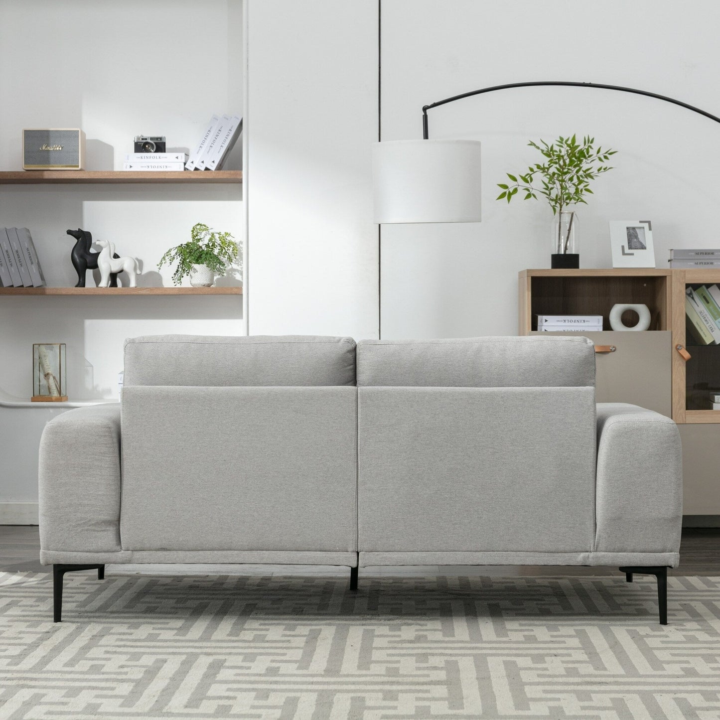 Grey 74.8 Modern Fabric 2-Seater Sofa with Iron Legs and Comfortable Cushions, Ideal for Apartments and Bedrooms
