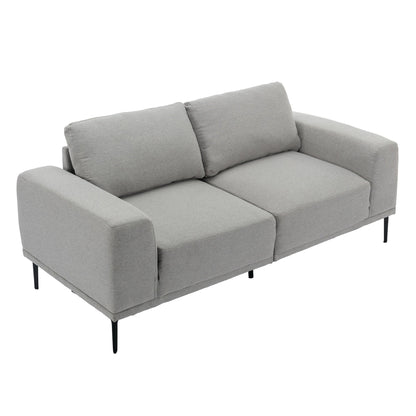 Grey 74.8'' Fabric 2-Seater Sofa with Removable Cushions and Iron Legs