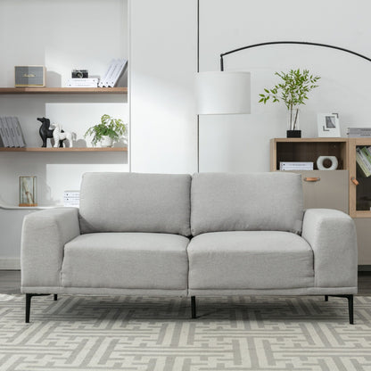 Grey 74.8'' Fabric 2-Seater Sofa with Removable Cushions and Iron Legs