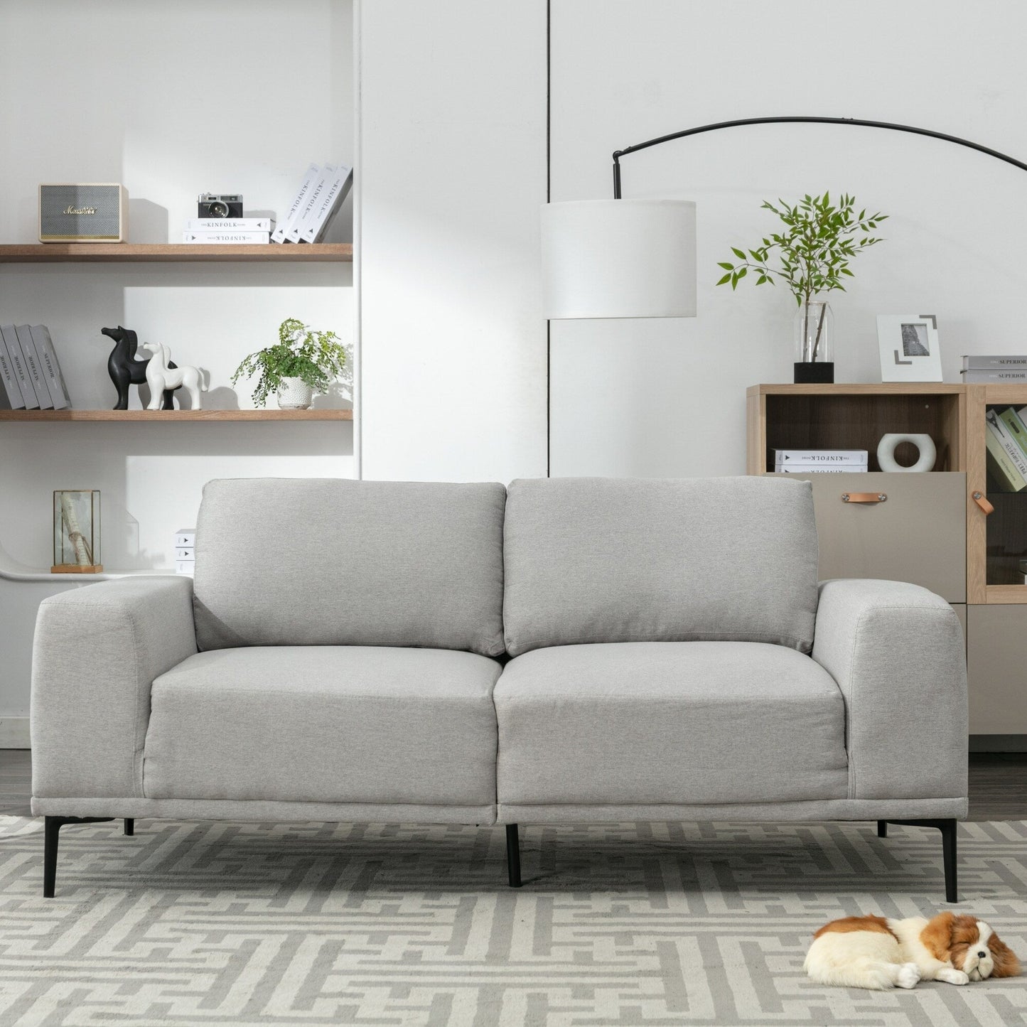 Grey 74.8'' Fabric 2-Seater Sofa with Removable Cushions and Iron Legs