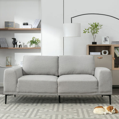 Grey 74.8'' Modern Fabric 2-Seater Sofa with Iron Legs and Comfortable Cushions