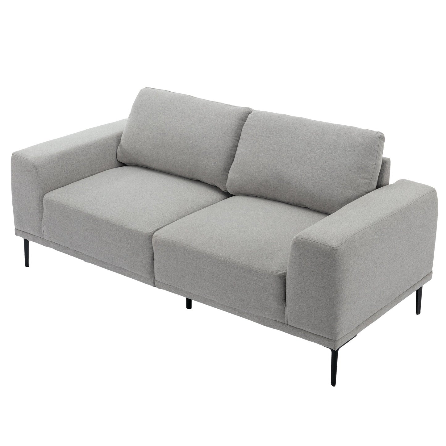Grey 74.8'' Modern Fabric 2-Seater Sofa with Iron Legs and Comfortable Cushions