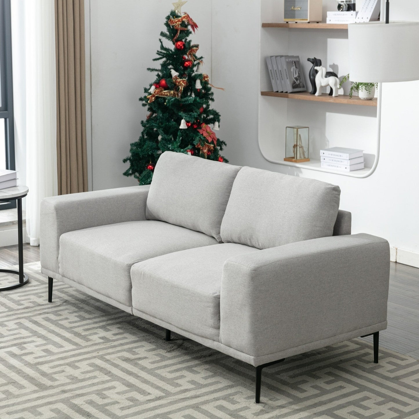 Grey 74.8'' Modern Fabric 2-Seater Sofa with Iron Legs and Comfortable Cushions
