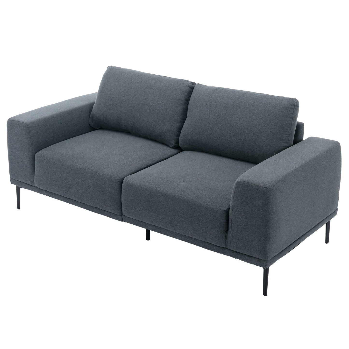 Grey 74.8''Modern Fabric 2 Seater Sofa Couch with Iron Legs and Comfortable Cushions, for Living Room, Apartment, Bedroom