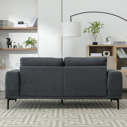 Grey 74.8''Modern Fabric 2 Seater Sofa Couch with Iron Legs and Comfortable Cushions, for Living Room, Apartment, Bedroom