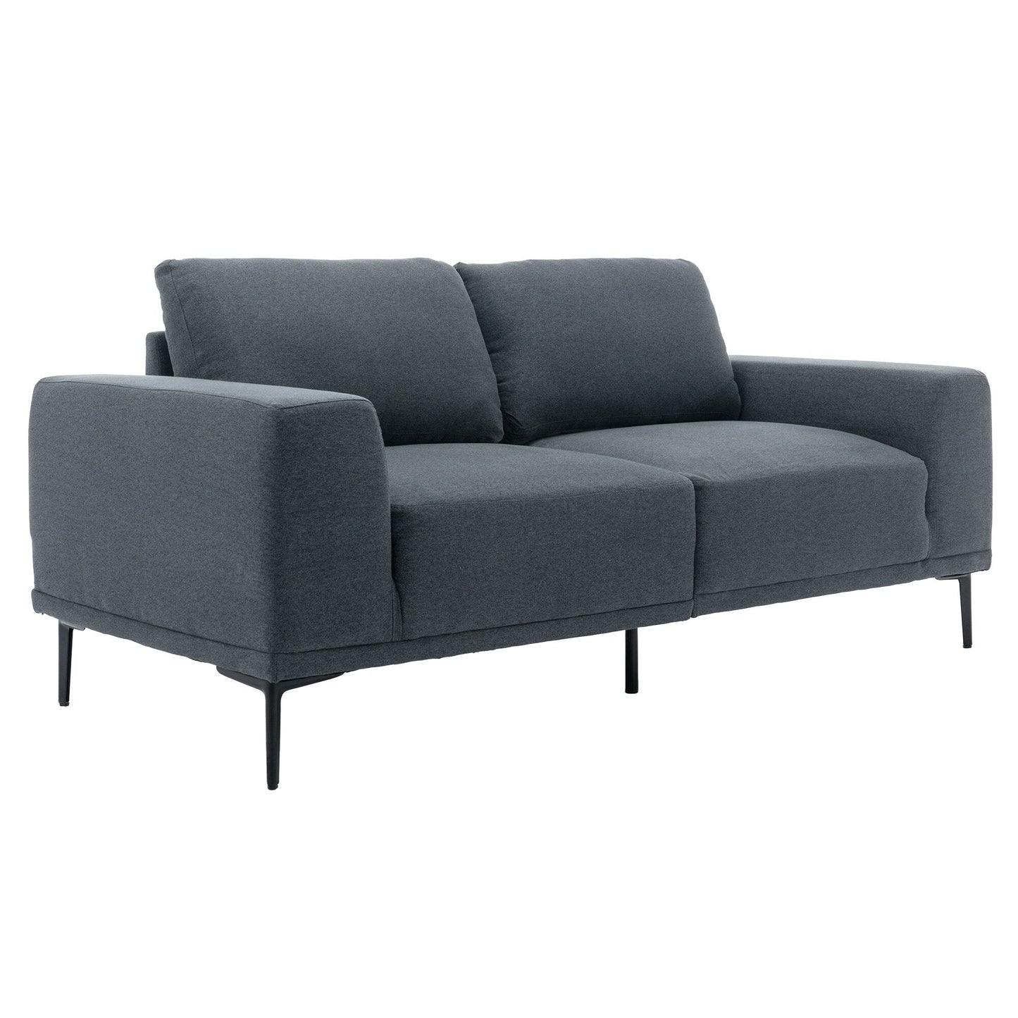 Grey 74.8''Modern Fabric 2 Seater Sofa Couch with Iron Legs and Comfortable Cushions, for Living Room, Apartment, Bedroom